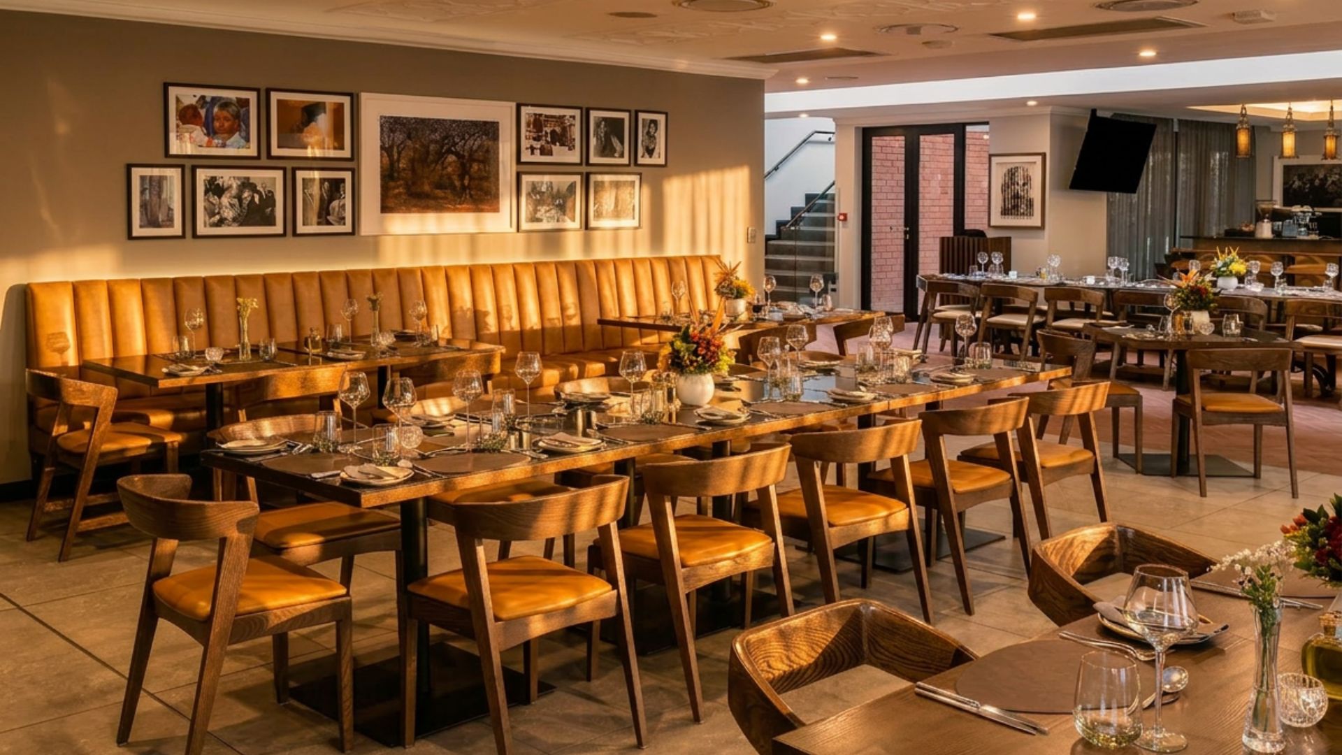 Insights restaurant with images of Mandela on the back wall.
