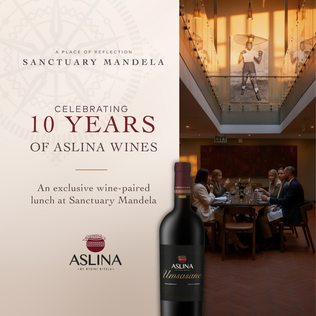 Guests enjoying an Aslina Wines 10th Anniversary wine-paired lunch at Sanctuary Mandela.
